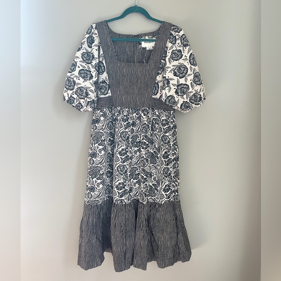 Anthropologie Blooming print Adrienne Flounced Cotton Floral Midi Dress NWT - Picture 2 of 12